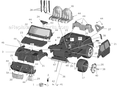 Page A Diagram and Parts List for J5246  Power Wheels Ride-On Cars
